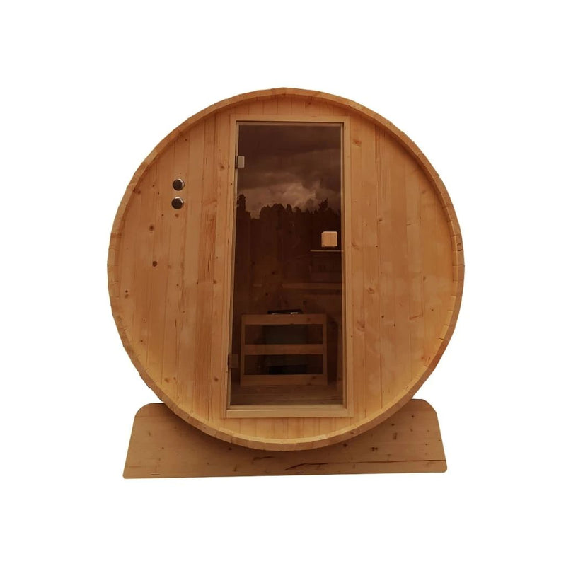 Aleko Outdoor Rustic Cedar Barrel Steam Sauna with Bitumen Shingle Roofing - 4 Person - 4.5 kW ETL Certified Heater SBRCE4UGIE-AP