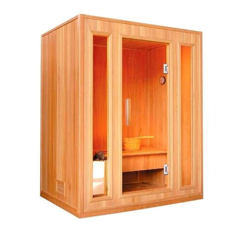 Aleko CED3KUPA 3 Person Canadian Red Cedar Wood Indoor Wet Dry Sauna with 3 kW ETL Electrical Heater CED3KUPA-AP