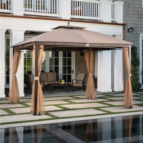 Hanover Aster 9.7'x11.8' Aluminum and Steel Gazebo with Netting - Tan (ASTERGAZ-TAN)