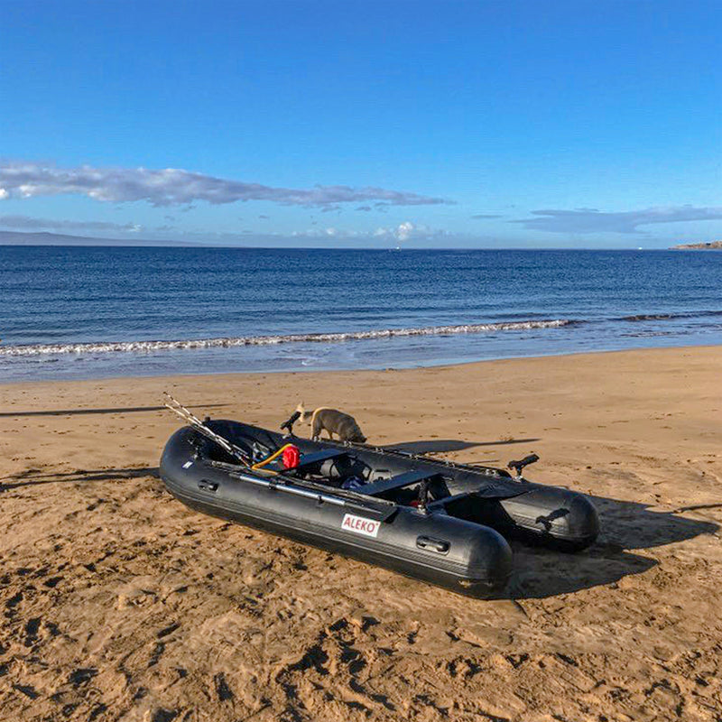 ALEKO Pro Fishing Inflatable Boat with Aluminum Floor - Front Board Holders - 12.5 ft - Black - BTF380BK-AP