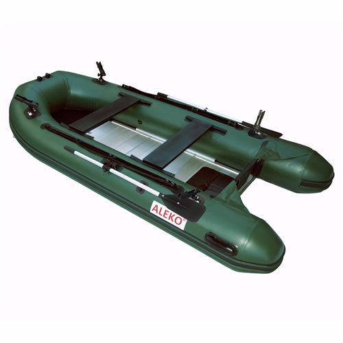 ALEKO Pro Fishing Inflatable Boat with Aluminum Floor - Front Board Holders - 12.5 ft - Dark Green - BTF380GR-AP