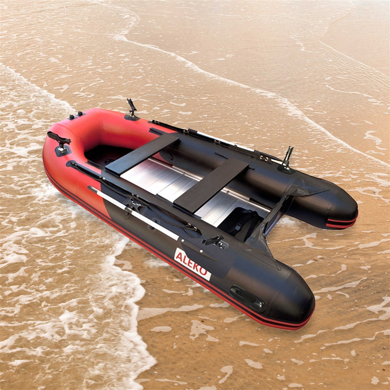 ALEKO Pro Fishing Inflatable Boat with Aluminum Floor - Front Board Holders - 12.5 ft - Red and Black - BTF380RBK-AP