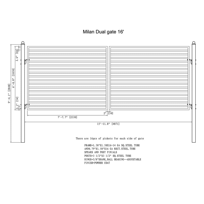 Aleko Steel Dual Swing Driveway Gate - MILAN Style - 16 x 6 Feet DG16MILD-AP