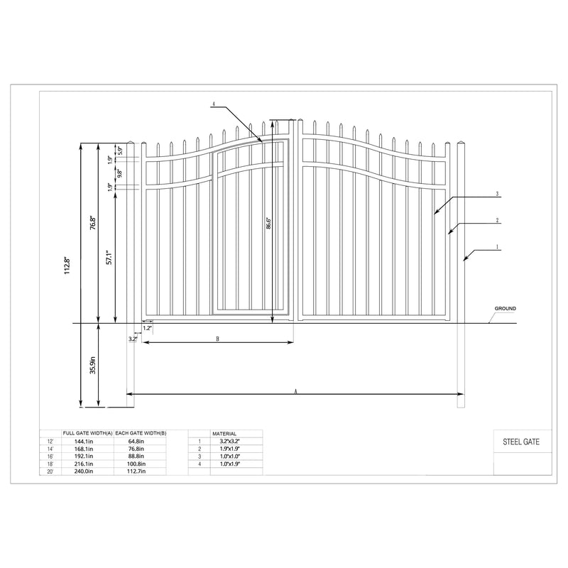 Aleko Steel Dual Swing Driveway Gate with Built-In Pedestrian Door - VIENNA Style - 16 x 7 Feet DGP16VIENNA-AP