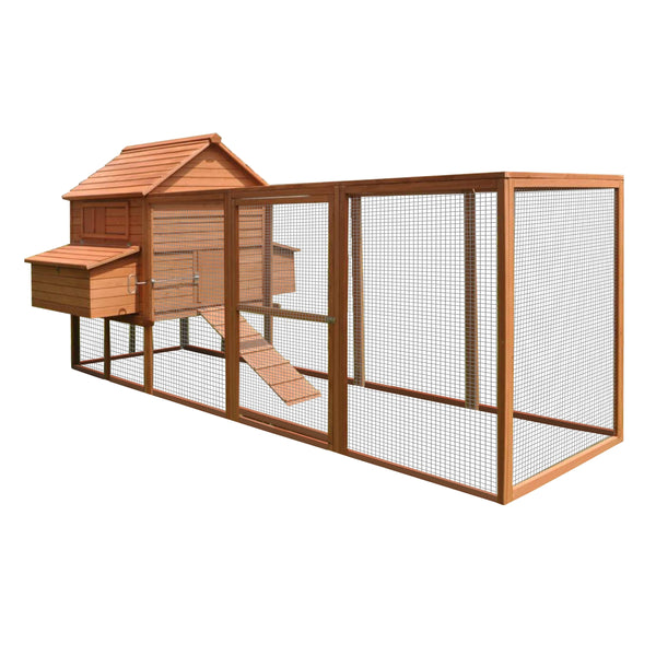 Aleko Multi Level Wooden Chicken Coop or Rabbit Hutch - 143.7 x 68.5 x 66.5 Inches - Red DXH1000RD-AP