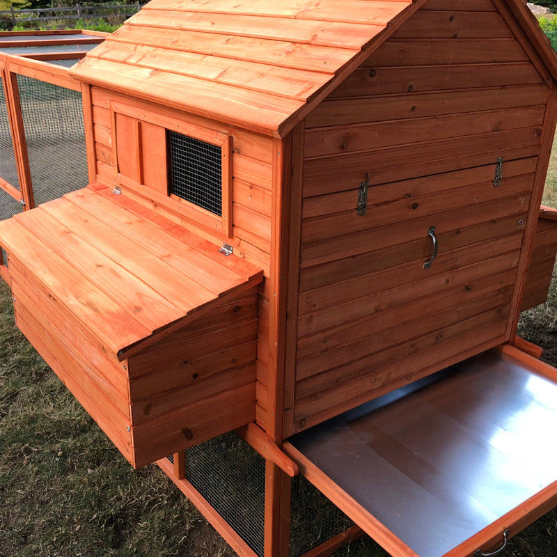 Aleko Multi Level Wooden Chicken Coop or Rabbit Hutch - 143.7 x 68.5 x 66.5 Inches - Red DXH1000RD-AP
