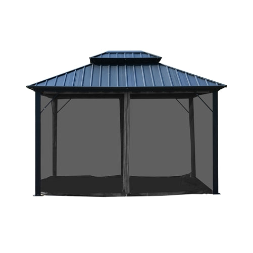 Aleko Double Roof Aluminum and Steel Frame Hardtop Gazebo with Mosquito Net - 12 x 10 Feet - Black GAZM10X12-AP