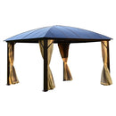 Aleko Hardtop Gazebo with Removable Mesh Walls and Curtains - 12 x 12 Feet - Brown GZBHR02-AP