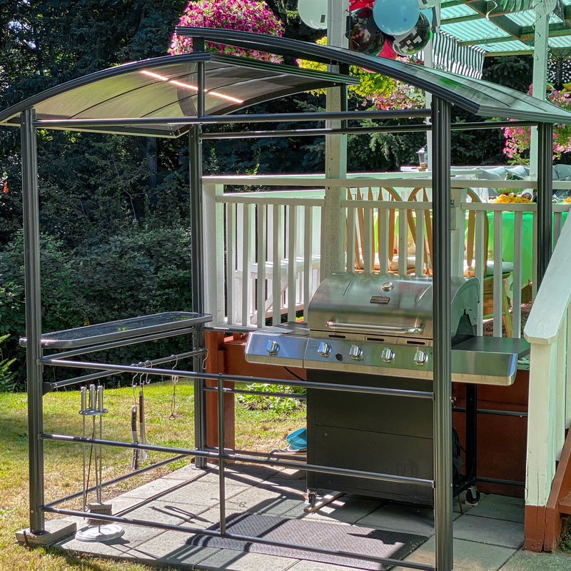 Aleko Aluminum Frame Hardtop BBQ Gazebo with Serving Tables - 8 x 5 x 8 Feet - Brown GZBHTG01-AP