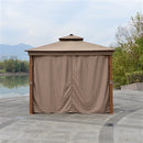 Aleko Double Roof Aluminum Frame Gazebo with Wooden Finish and Curtain - 10 x 10 Feet - Sand GZC10X10W-AP