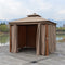 Aleko Double Roof Aluminum Frame Gazebo with Wooden Finish and Curtain - 10 x 10 Feet - Sand GZC10X10W-AP