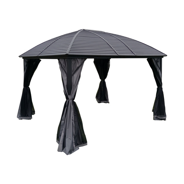 Aleko Hardtop Round Roof Patio Gazebo with Mosquito Net - 12 x 10 Feet - Black GZM10X12-AP