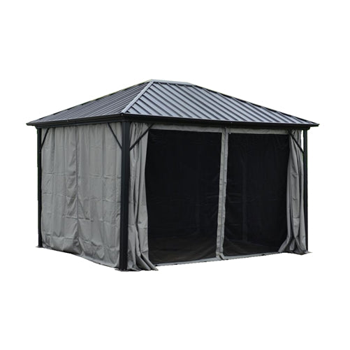 Aleko Aluminum and Steel Frame Hardtop Gazebo with Mosquito Net and Curtain - 12 x 10 Feet - Black GZMC10X12-AP