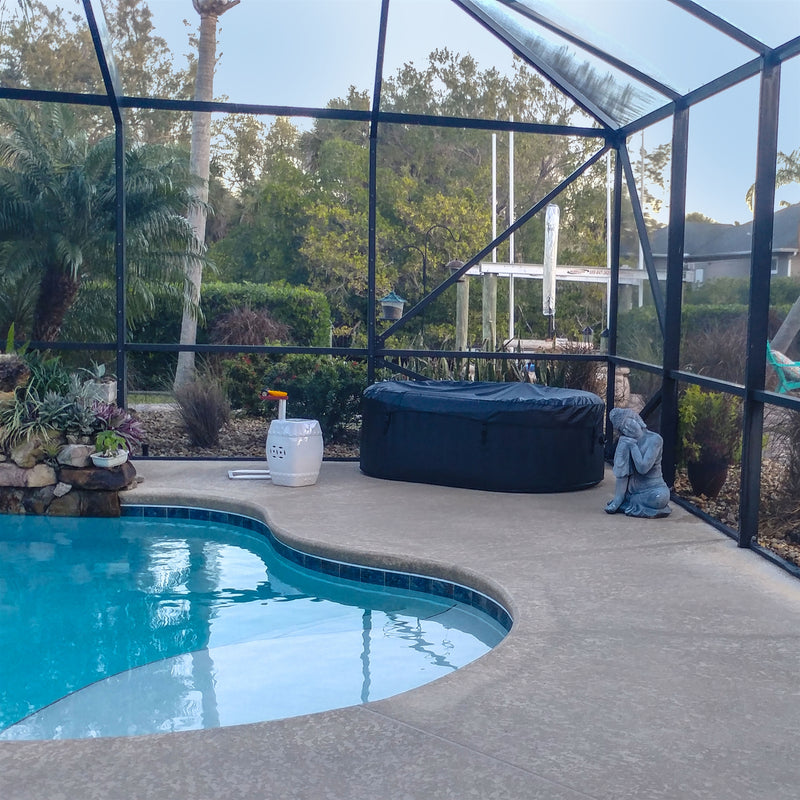 Aleko Oval Inflatable Jetted Hot Tub with Drink Tray and Cover - 2 Person - 145 Gallon - Black and White HTIO2BKW-AP