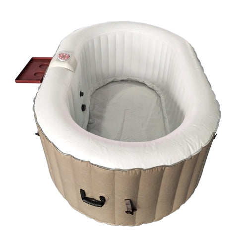 Aleko Oval Inflatable Jetted Hot Tub with Drink Tray and Cover - 2 Person - 145 Gallon - Brown and White HTIO2BRWH-AP