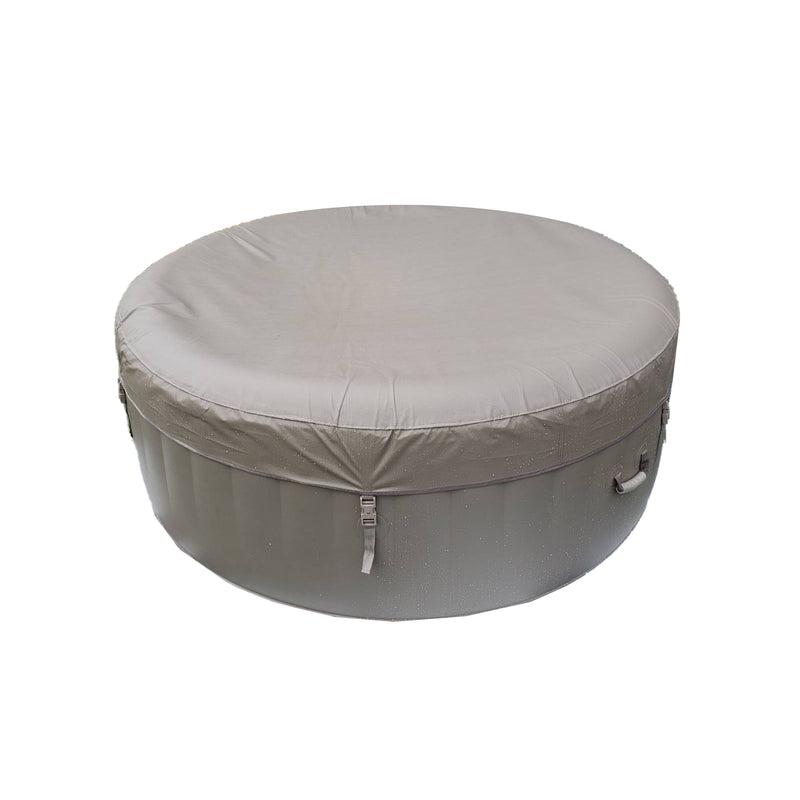 Aleko Round Inflatable Jetted Hot Tub with Cover - 4 Person - 210 Gallon - Brown and White HTIR4BRW-AP