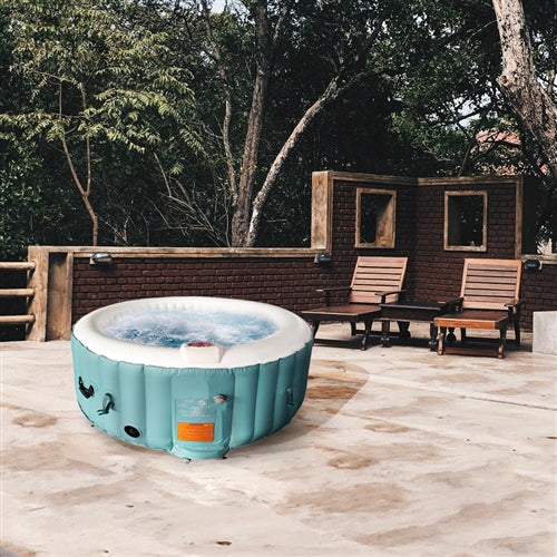Aleko Round Inflatable Jetted Hot Tub with Cover - 4 Person - 210 Gallon - Light Blue and White HTIR4GRW-AP