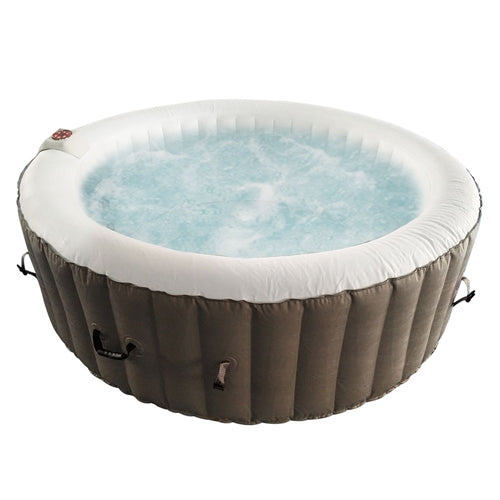 Aleko Round Inflatable Jetted Hot Tub with Cover - 6 Person - 265 Gallon - Brown and White HTIR6BRW-AP