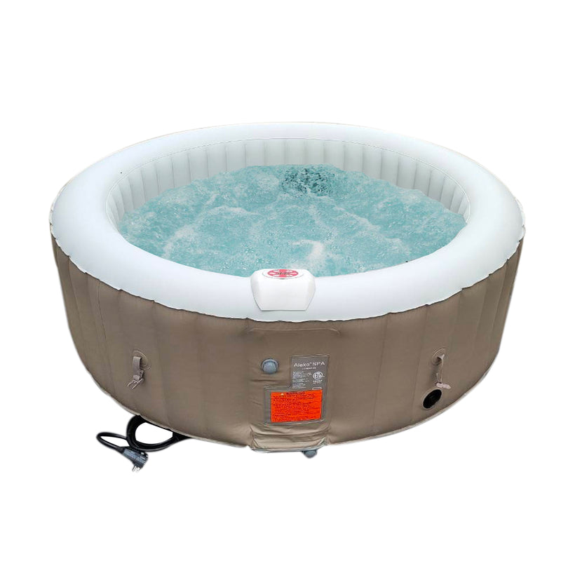 Aleko Round Inflatable Jetted Hot Tub with Cover - 6 Person - 265 Gallon - Brown HTIR6GYBR-AP