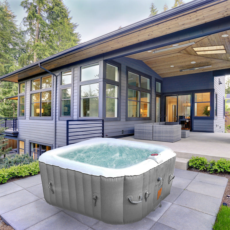 Aleko Square Inflatable Jetted Hot Tub with Cover - 4 Person - 160 Gallon - Gray HTISQ4WHGY-AP