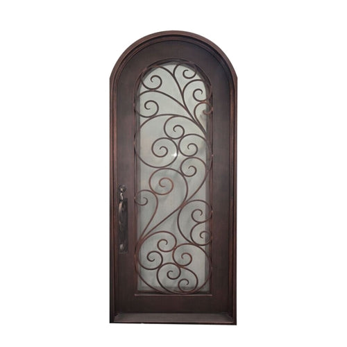 Aleko Iron Round Top Twisted Vines Single Door with Frame and Threshold - 96 x 40 x 6 Inches - Aged Bronze IDR4096BZ09-AP