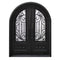 Aleko Iron Round Top Dimensional-Panel Dual Door with Frame and Threshold - 81 x 62 x 6 Inches - Matte Black IDR6281BK08-AP