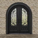 Aleko Iron Round Top Dimensional-Panel Dual Door with Frame and Threshold - 81 x 62 x 6 Inches - Matte Black IDR6281BK08-AP