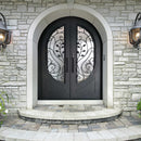 Aleko Iron Round Top Leaf Dual Door with Frame and Threshold - 72 x 96 Inches - Matte Black IDR7296BK01-AP