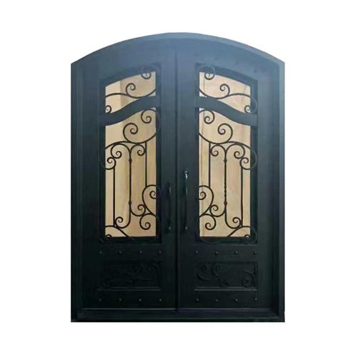 Aleko Iron Arched Top Dimensional-Panel Dual Door with Frame and Threshold - 96 x 72 Inches - Matte Black IDR7296BK14-AP