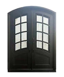 Aleko Iron Arched Top Minimalist Glass-Panel Dual Door with Frame and Threshold - 92 x 72 Inches - Matte Black IDR7296BK15-AP
