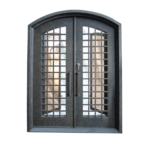 Aleko Iron Woven Dual Door with Arched Top Frame and Threshold - 81 x 62 x 6 Inches - Rustic Bronze IDRD14-AP
