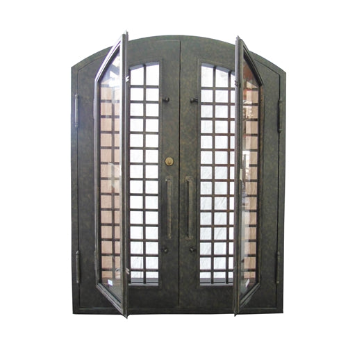Aleko Iron Woven Dual Door with Arched Top Frame and Threshold - 81 x 62 x 6 Inches - Rustic Bronze IDRD14-AP