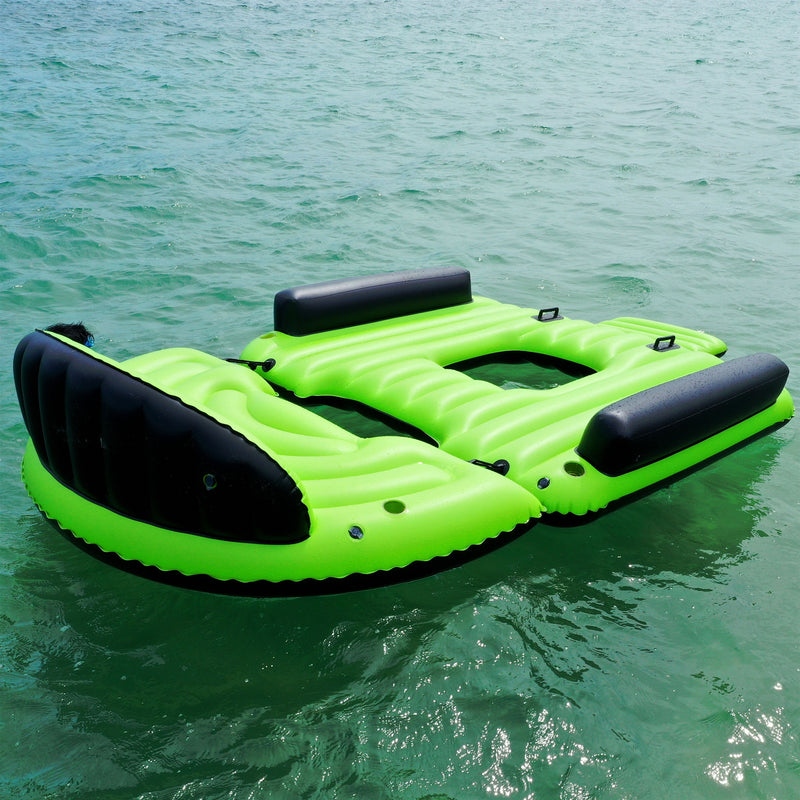 ALEKO Inflatable Floating Island Chaise Lounger with Cup Holders and Boarding Platform - 6 Person - IFI6PCM-AP