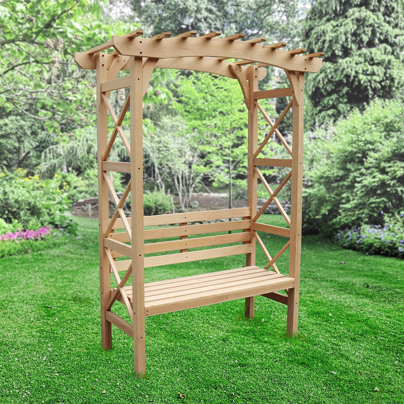 ALEKO Outdoor Wooden Garden Arbor with Leisure Bench and Trellis Sides for Climbing Plants - WARCH02-AP