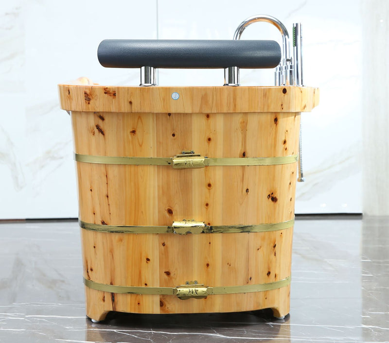 ALFI brand AB1136 61'' Free Standing Cedar Wooden Bathtub with Tub Filler AB1136