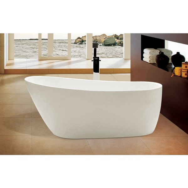 ALFI brand 68 Inch White Oval Acrylic Free Standing Soaking Bathtub AB8826