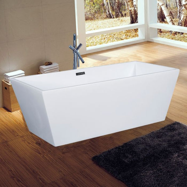 ALFI brand 59 Inch White Rectangular Free Standing Soaking Bathtub AB8833