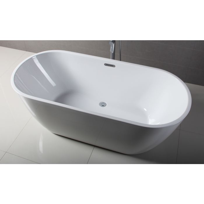 ALFI brand 67 Inch White Oval Acrylic Free Standing Soaking Bathtub AB8839
