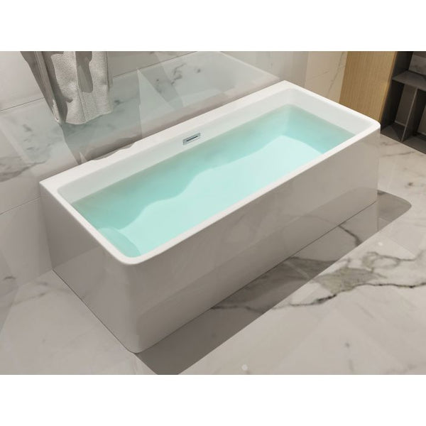 ALFI brand 59 Inch White Rectangular Acrylic Free Standing Soaking Bathtub AB8858