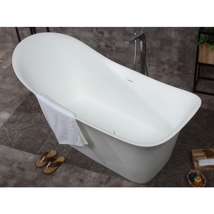 ALFI brand 74" White Solid Surface Smooth Resin Soaking Slipper Bathtub AB9915