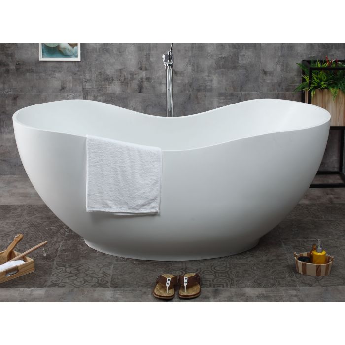 ALFI brand 66" White Solid Surface Smooth Resin Soaking Bathtub AB9949