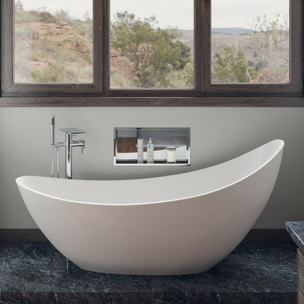 ALFI brand 73" White Solid Surface Smooth Resin Soaking Slipper Bathtub AB9951