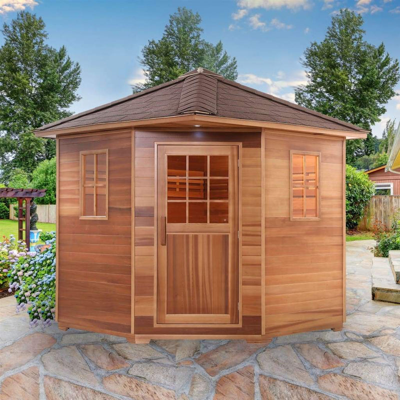 Aleko Canadian Cedar Wet Dry Outdoor Sauna with Asphalt Roof 8 Person - 9 kW ETL Certified Heater - (SKD8RCED-AP)