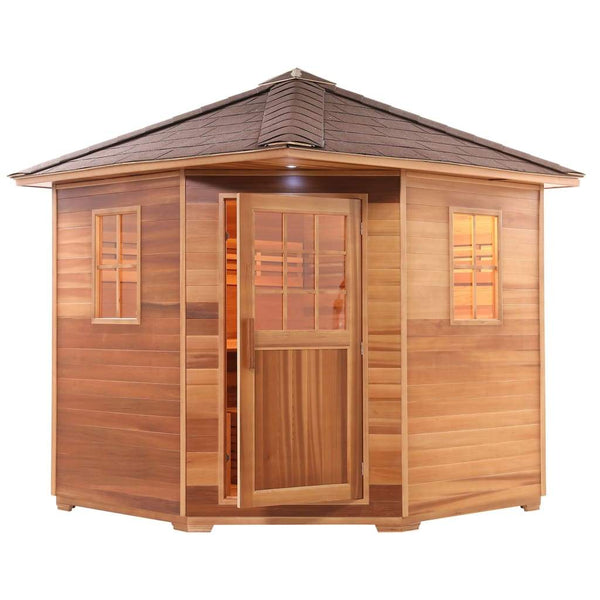 Aleko Canadian Cedar Wet Dry Outdoor Sauna with Asphalt Roof 8 Person - 9 kW ETL Certified Heater - (SKD8RCED-AP)