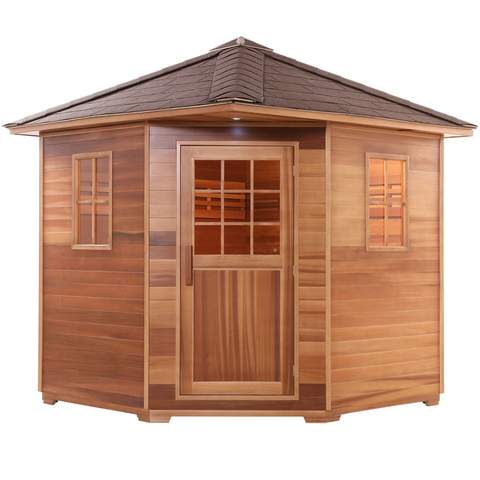 Aleko Canadian Cedar Wet Dry Outdoor Sauna with Asphalt Roof 8 Person - 9 kW ETL Certified Heater - (SKD8RCED-AP)