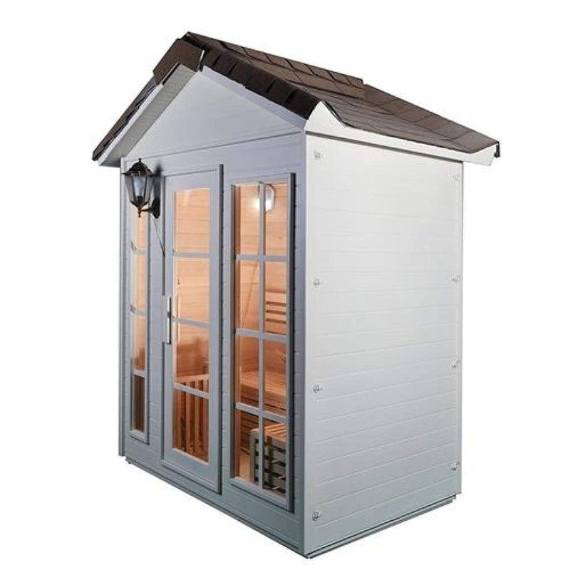 Aleko Canadian Hemlock Wet Dry Outdoor Sauna with Asphalt Roof - 9 kW ETL Certified Heater - 8 Person SKD8HEM-AP