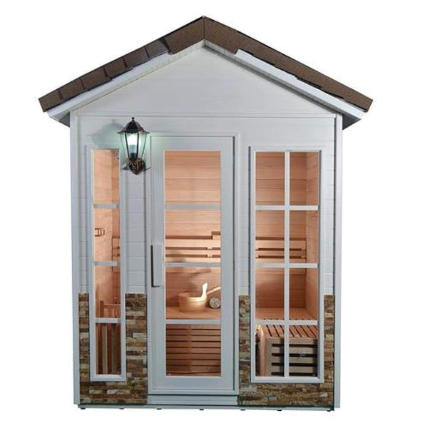 Aleko Canadian Hemlock Wet Dry Outdoor Sauna with Asphalt Roof - 9 kW ETL Certified Heater - 8 Person SKD8HEM-AP