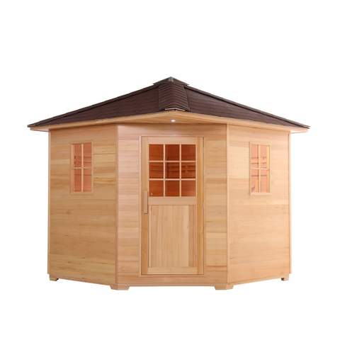 Aleko Canadian Hemlock Wet Dry Outdoor Sauna with Asphalt Roof - 6 kW ETL Certified Heater - 5 Person SKD5HEM-AP