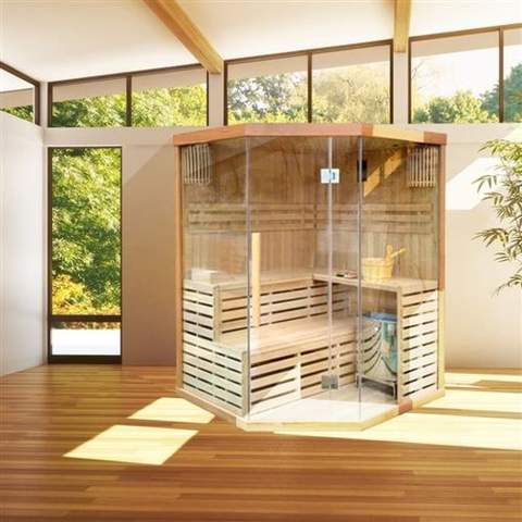 Aleko CED3CMUR 4 Person Canadian Red Cedar Wood Indoor Wet Dry Sauna with 4.5 kW ETL Electrical Heater CED3CMUR-AP