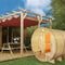 Aleko Outdoor or Indoor White Finland Pine Wet Dry Barrel Sauna Front Porch Canopy 9 kW ETL Certified Heater 8 Person SB8PINECP-AP